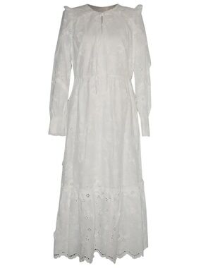 Marchesa Notte White Eyelet Maxi Dress with Long Sleeves
